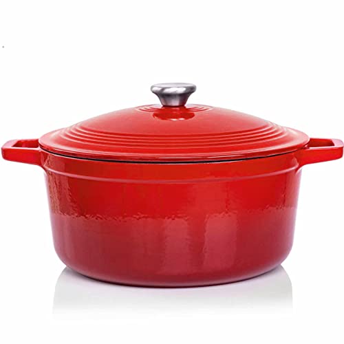 Cocotte Fonte Émaillée VeoHome Rouge 6L Ø28cm, Faitout Ultra