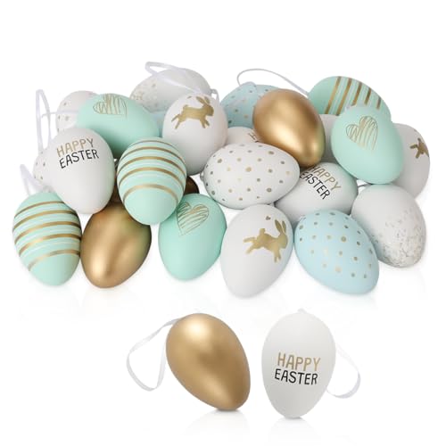 Festicy 24 Oeufs de Paques Decoration I Doré, Blanc et Vert 