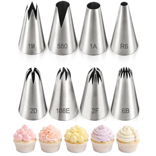 Lot de 8 grandes douilles pâtissières inox pour poches à dou