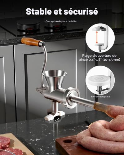 VEVOR Hachoir à Viande Manuel, Poussoir à Saucisses en Inox