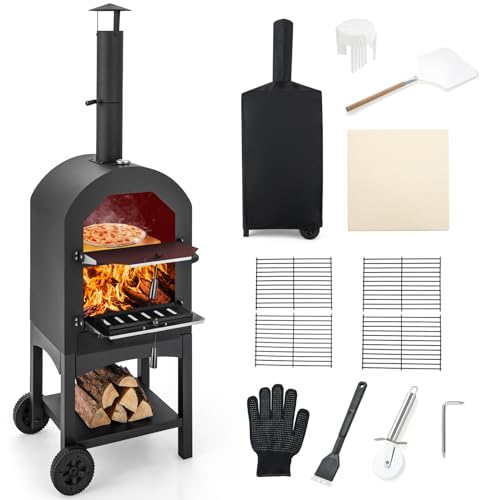 COSTWAY Four à Pizza Extérieur avec Thermomètre Intégré, Gri