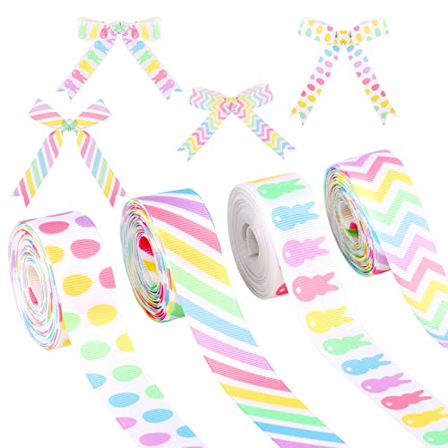 AIEX 4 Rouleaux 5 Yards Rubans de Pâques, Ruban Pastel de Pâ