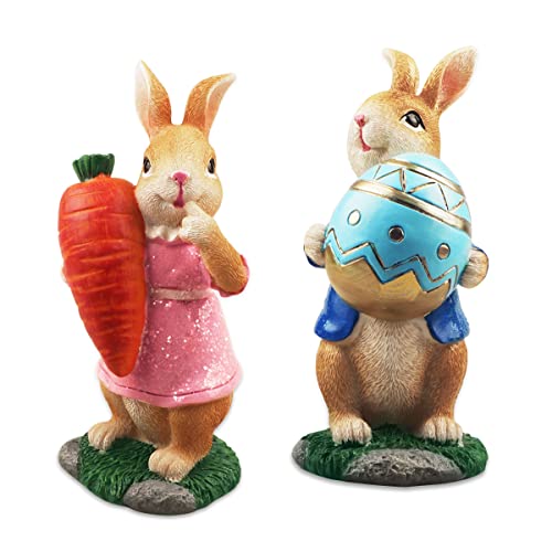 2 Pièces Décorations de Lapin de Pâques Statues et Figurines