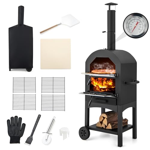 GYMAX Four à Pizza Extérieur 162cm à Bois ou à Pellet, Cuiss