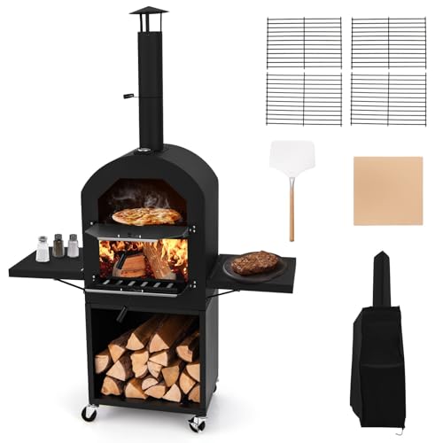 GYMAX Four à Pizza dExtérieur à Bois ou à Pellet, Cuisson Fa