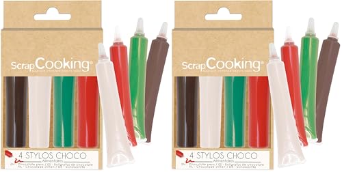 ScrapCooking - 4 Stylos Choco Noël - Marron, Blanc, Vert & R