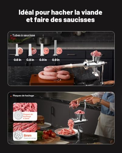 VEVOR Hachoir à Viande Manuel, Poussoir à Saucisses en Inox 