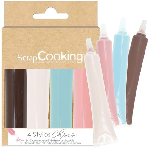 SCRAP COOKING 4 Stylos Déco Blanc/Rose/Bleu/Marron, Chocolat