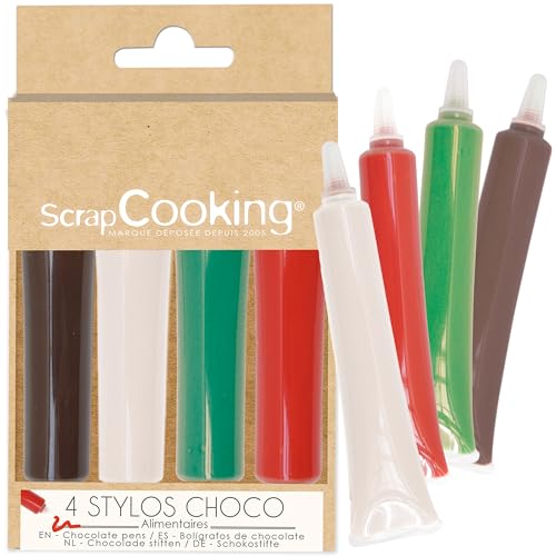 ScrapCooking - 4 Stylos Choco Noël - Marron, Blanc, Vert & R