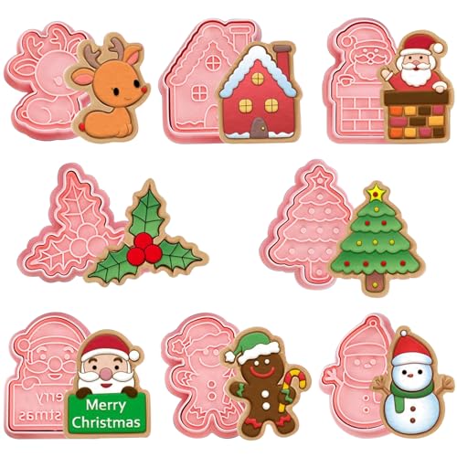YeahBoom 8 Pièces Emporte Pièces Noël, 3D Moule Biscuit Plas