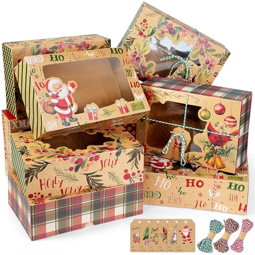 Lot de 24 boîtes à biscuits de Noël en papier kraft avec éti