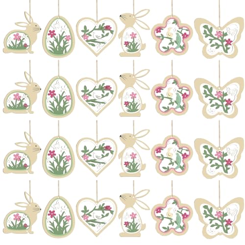 ChAusa 24 Pièces Suspension de Pâques Bois, Pendentifs de Pâ