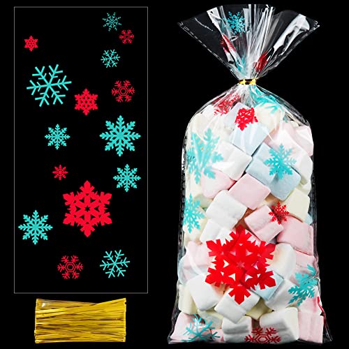 Lot de 100 Sacs à Biscuits de Noël en Cellophane - Flocon de