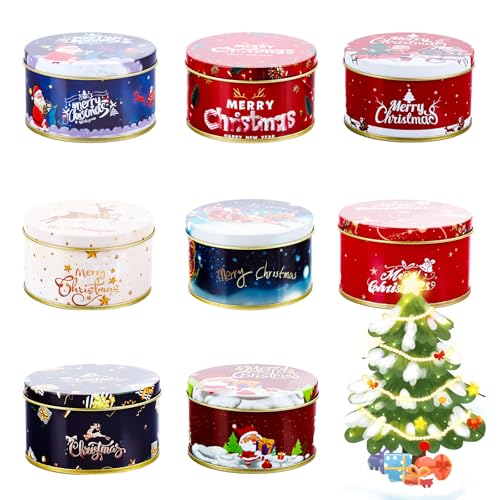 JWTRSVTY Lot de 8 boîtes de Noël en métal avec couvercle, mi