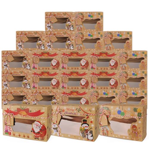 24 PIÈCES Boîtes à biscuits de Noël avec fenêtre en PVC en p