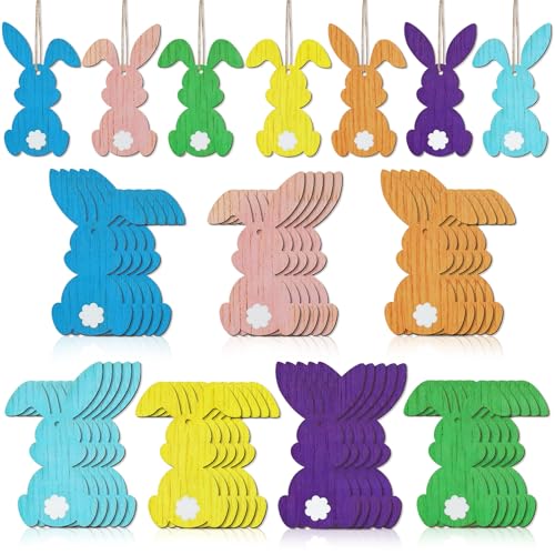 DETENE 35 Pièces Suspension Lapin Pâques Bois, Déco Suspendu