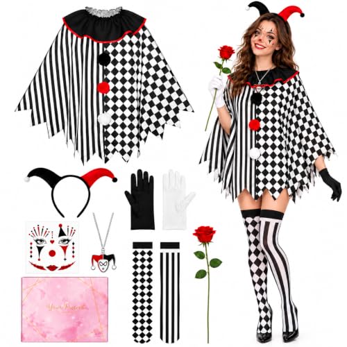 Déguisement Clown Femme, Ensemble Costume Carnaval Noir et B