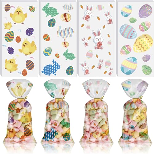 BELSVOR 100 Pièces Sachets Biscuits Pâques, 200 Rubans Dorés