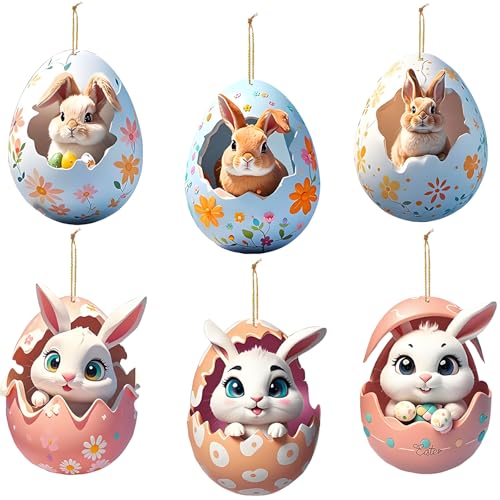 6 Pièces Lapin de Pâques Décoration, Décorations à Suspendre