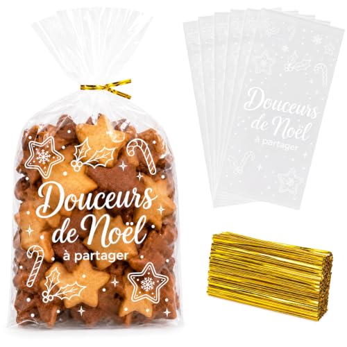 100 Pièces Sachet Biscuit Noel, Sachets Transparents 9,5 X 1