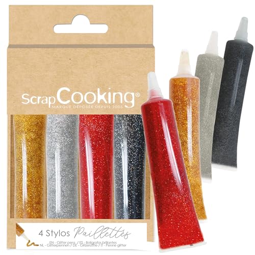 ScrapCooking - 4 Stylos Pailletés - Stylos Alimentaires Doré
