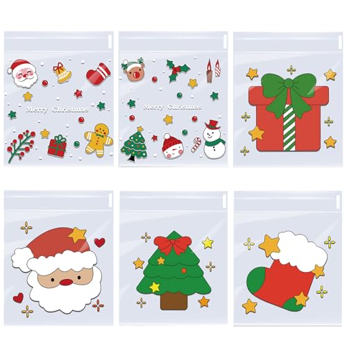 MOMAHUA 200 Pièces Sacs de Noël Autocollants en Cellophane, 