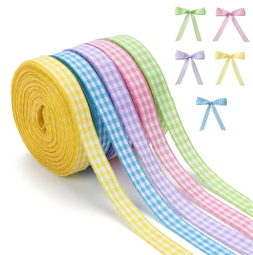 Ruban Cadeau 5 Rouleaux Carreaux Multicolores Rubans Paques 