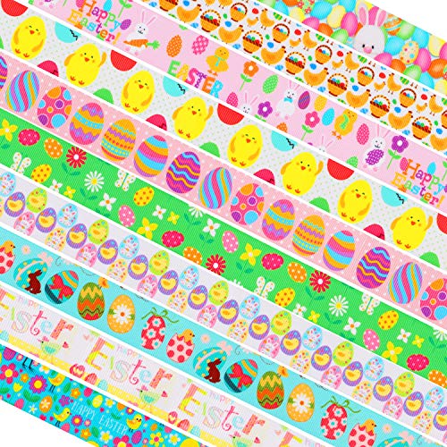 HOWAF Rubans de Pâques Multicolores en Tissu Gros-grain, 10